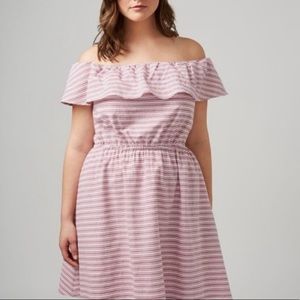 Lane Bryant off the shoulder ruffled red white striped A-line sundress size 18